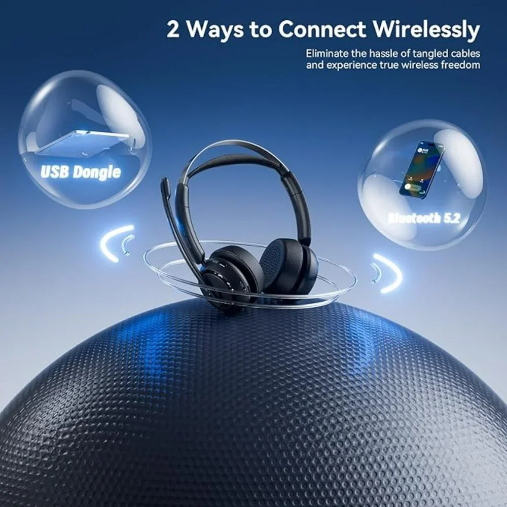 NEW Bluetooth Wireless Headset with Mic, Charging Base, AI Noise Cancelling